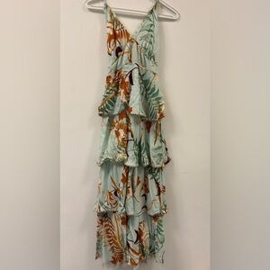 Floral Tiered Maxi Dress in Green and Orange